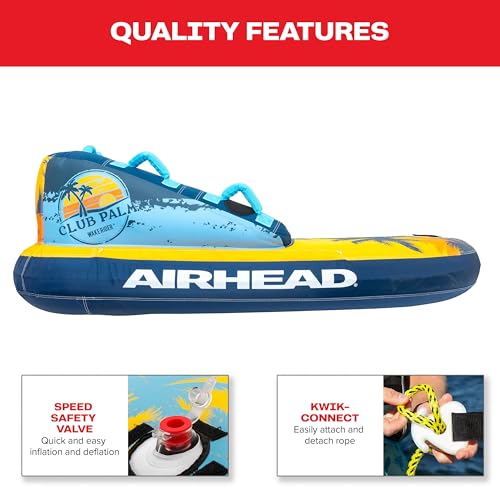 Image of Airhead Mable Towable Tube for Boating, 1-4 Rider Inflatable Boat Tube for Water Tubing, Heavy Duty Full Nylon Cover, EVA Foam Pads, Dual Tow Point, Patented Speed Safety Valve