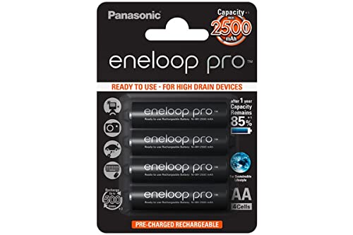 Panasonic Eneloop Pro Lot de 4 Piles Rechargeables Ni-MH AA