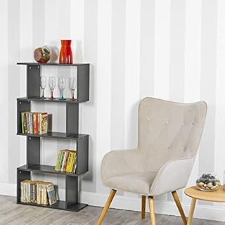 URBNLIVING Wooden S-Shaped Display Bookcase Storage Divider Unit (White, 5 Tier)