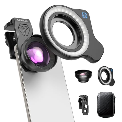APEXEL HB100 Ultra-HD Handy-Makroobjektiv F1.05 mit mit 45 Fülllichtmodi und AF-Beschichtung,Handy Objektive Passend für iPhone, Samsung, Pixel...