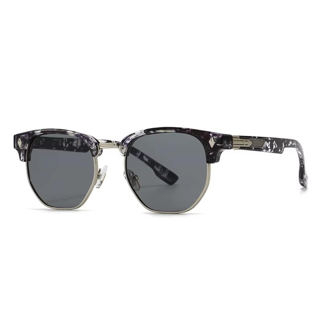 Okulary przeciwsłoneczne Retro Metal Rivets Vintage Polygon Half-frame UV400