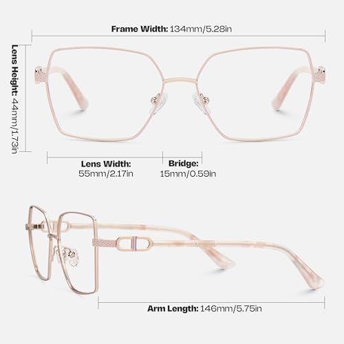 Image of Zeelool Metal Glasses Frame for Women, Oversized Square Eyeglasses Eyewear Frame with Non-prescription Clear Lens & Spring Hinge ZJGM374867-03
