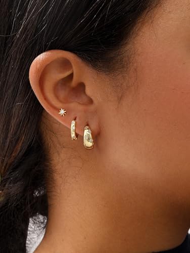 3 Pairs 14K Gold/Sterling Silver Plated Earrings Stack Set for Women - Dainty Huggie Hoop Stud Earring Set, Hypoallergenic Surgical Steel Cartilage earring set for Multiple Piercing, Gold Jewelry Gift for Women2