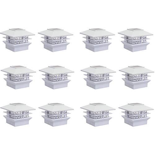 GreenLighting 12 Pack Executive Two Tier 12 Lumen Solar Powered LED Post Cap Light for 4x4 or 5x5 Posts (White)
