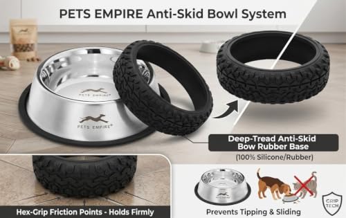 Image of Pets Empire Stainless Steel Dog Bowl with Anti-Skid Base (200 ML) | Non-Slip Rubber Base, Food & Water Bowl, Mirror Finish, Easy to Clean, Dogs & Cats