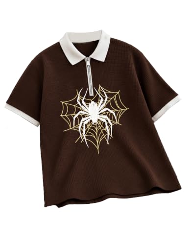 Image of AUSK Men's Spider Graphic Printed Polo T-Shirt | Cotton Blend Textured Regular Fit Half Sleeve Zip Polo Neck Casual T-Shirt for Men