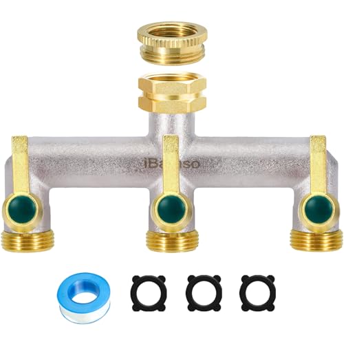 iBamso Splitter per Tubo da Giardino, Splitter per Rubinetto a 3 Vie, in Ottone Resistente, Adattatore per Tubo Flessibile da 3/4', connettore esteso per Rubinetto con Manico in Metallo con valvole