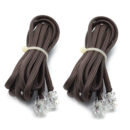 Sscon 2pcs Nylon RJ11 6P4C Connector 5ft Telephone Handset Cable Cord, Brown