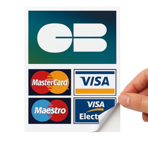 Autocollant CB Visa Mastercard Maestro, 14x20 cm, Sticker Vinyle pour Commerce, Format Professionnel - Fabriqué en France