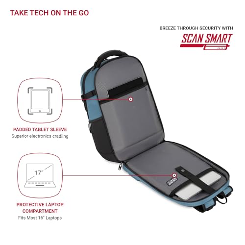 Image of SwissGear Travel Tech Pro Laptop Backpack - Fits Laptops up to 16 inch - ScanSmart TSA-Friendly Backpack with Multiple Organizer Pockets - Blue