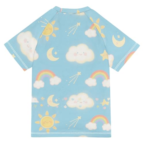 Cute Cartoon Sun Moon Stars Blue Short Sleeve Matching Bathing Suits for Kids Kids Swimsuits for Girls Rash Guard Boys for 3-12 Years Traje de bano de Sirena para nina2