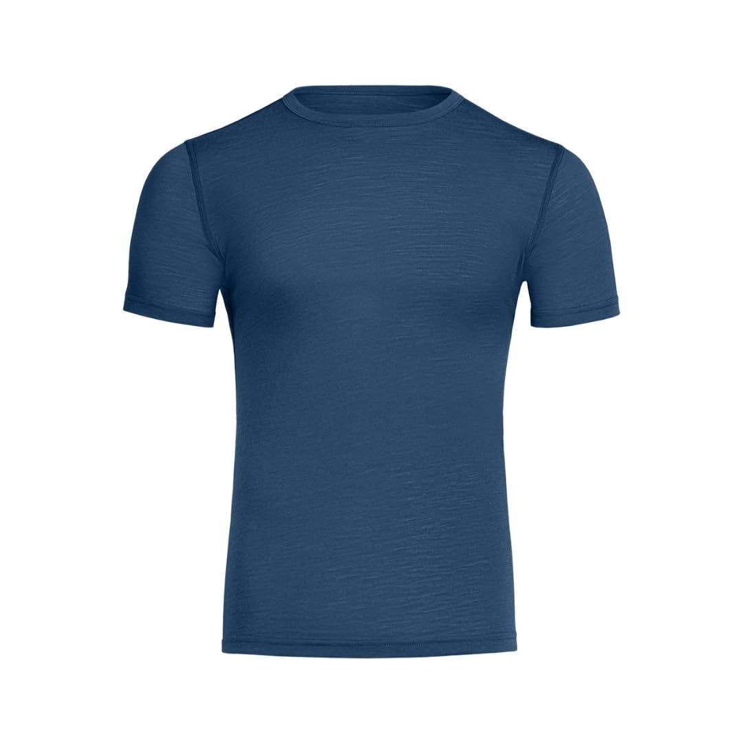 menique Herren Kurzarm T-Shirt Rundhals Leichtes Top 100% Merinowolle