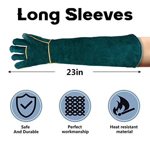 Surfante Animal Handling Gloves Bite Proof with 40inch Collapsible Snake Hook,Suitable for Falcon Do