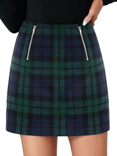Vrtige Women's Plaid Skirt for Women High Waist A Line Fall Bodycon Pencil Mini Skirt2