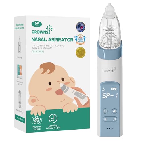 Image of GROWNSY Nasal Aspirator for Baby, Electric Nose Aspirator for Toddler, Baby Nose Sucker, Automatic Nose Cleaner with 3 Silicone Tips, Adjustable Suction Level, Music and Light Soothing Function, Blue