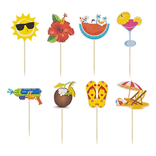 32Pcs Summer Beach Pool Cupcake Toppers Sun Flower Watermelon Water Gun Coconut Slippers Cupcake Picks Baby Shower Hawaii Beach Pool Theme Birthday Party Cake Decorations Supplies… #TOP6