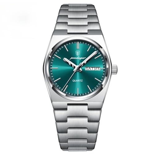 Poedagar Luxury Watch for Woman Ladies Elegant Quartz Watch Waterproof Luminous Date Week Stainless Steel Fashion Business Women's Watches Clock (Silver Green)