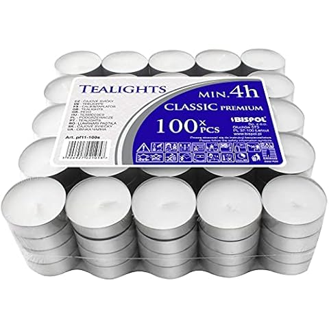 Tea Light Candles Pack of 100 White in a Stack Odourless Tea Lights Burning at least 4 Hours Small Candles for Candle Holders 11 g Diameter 3.9 x 1.5 cm Cover