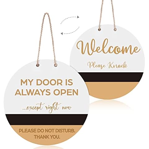 CHENGU Do Not Disturb Door Hanger Sign, Double Side Wood Meeting Sign for Office Door Meeting Room Home Study Law Firms Hotels Clinics, My Door Is Always Open Except Right Now and Welcome Please Knock Cover