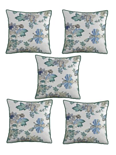 Image of Pure Cotton Quilted Cushion Cover 16x16 Inch | Anokhi Print Decorative Throw Pillow Cover | Soft Cotton Sofa Cushion Cover with Hidden Zipper | Living Room Bedroom Home Decor