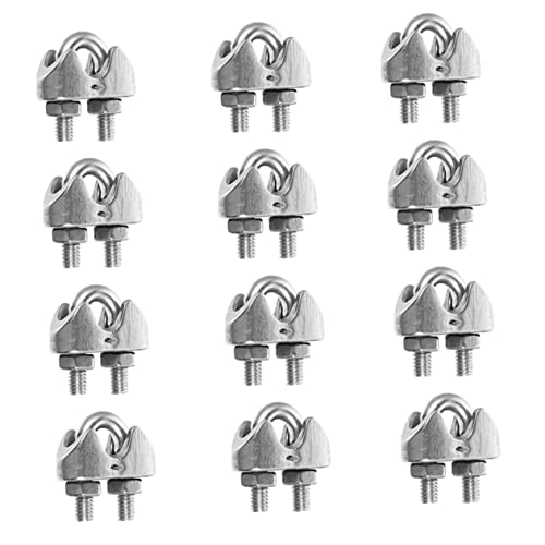MUCKLILY 12pcs Chuck Wire Rope Cable Clamp Wire Rope Fasteners U Type Clip Wire Rope Clips U Type Clamp Wire Rope Clamps Jig Wire Ropes Steel Rope Clamp Cord Holder Stainless Steel Silver