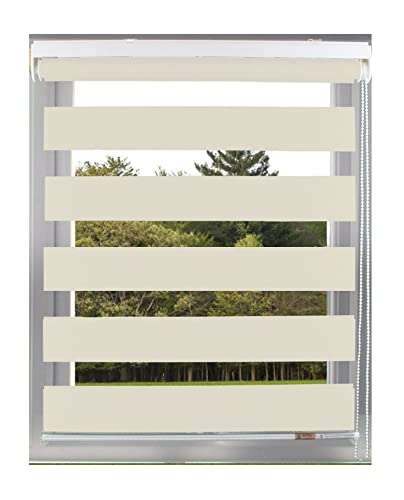 Aprica Day and Night Zebra Window or Door Roller Blinds with Child Safety Clips - Double Layer Fabric Elegant Durable and Easy to Clean (Cream, Width 60cm - Drop 210cm)