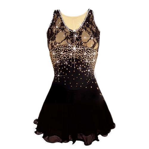Robe de patinage artistique noire en dentelle et tissu extensible pour fille et femme de LIUHUO