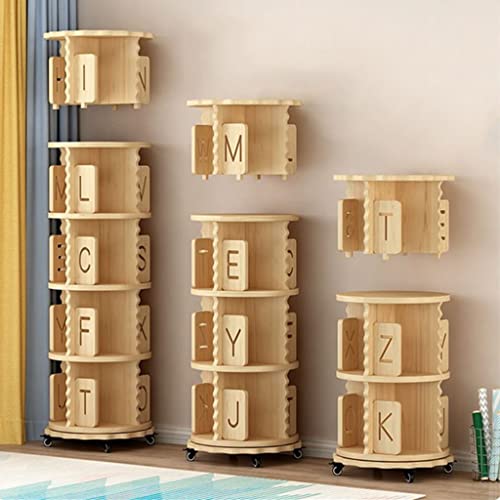 Rotating Bookcase, Stackable Storage Holder, Corner Bookshelf With Wheels, 6 Tier 360° Rotating Bookshelf, For Home Office Living Room Study ( Color : Original Wood , Size : Five Layers ) #TOP2