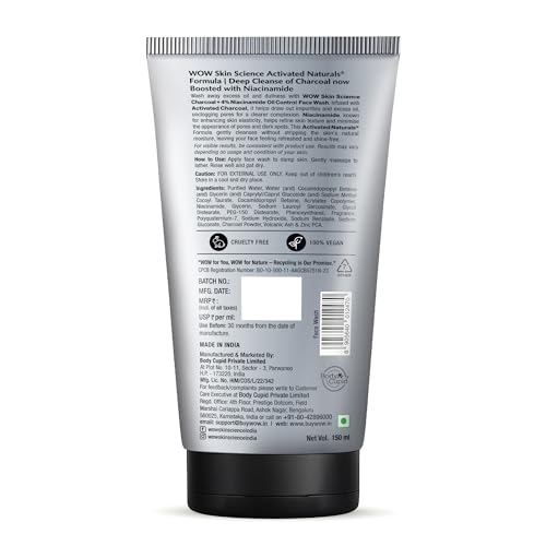 WOW Skin Science MEN CHARCOAL + NIACINAMIDE Oil-Control Face Wash | Absorbs Excess Oil & Deep Cleanses | NiaVolcanite™ Technology | No Sulphates, Parabens, or Silicones | 150ml - Image 6
