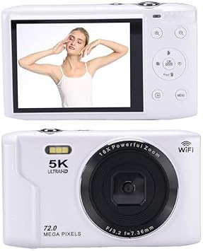 5K Digital Camera 72MP with 16X Zoom, AF Autofocus Vlog Travel Camera, WiFi 2.8 LCD Retro UHD Camera for Photography Video & Live Streaming White