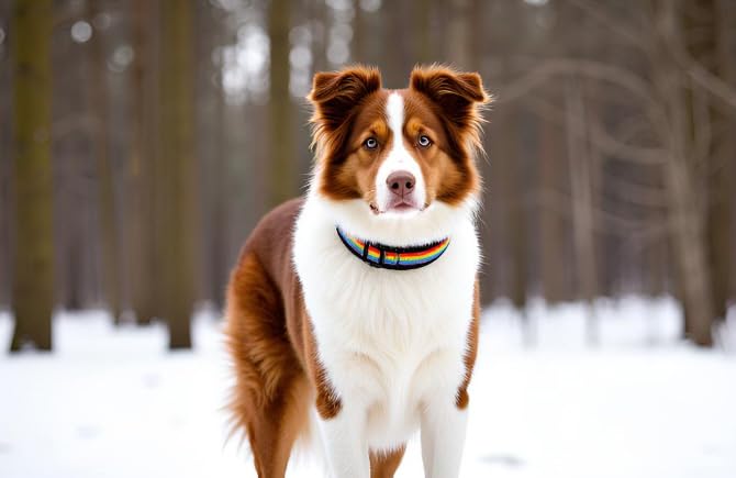 BUDDYPACK-Halsband Extra-Breit & Weich mit Neopren-Polster für Kleine und Große Hunde (Regenbogen auf Schwarz, S)