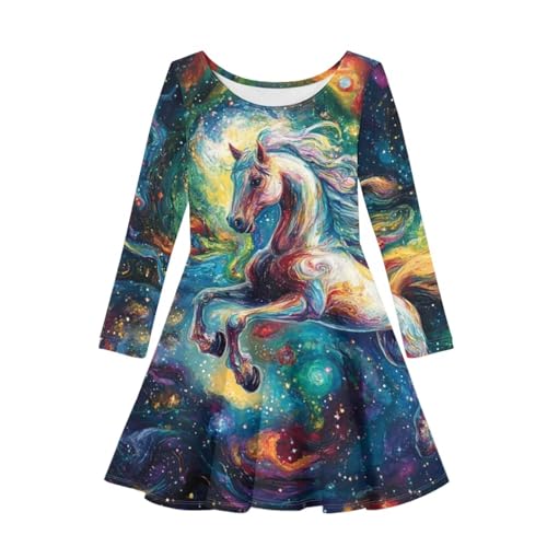 Horse Shirt Dress Trendy Long Sleeve Dresses for Kids Girl Midi A Line Twirly Skater Play Dresses 4-14T