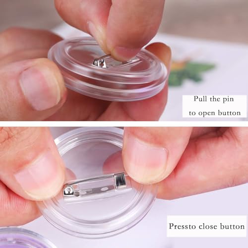 50 PCS Buttons Selber Machen ohne Buttonmaschine,BetterJonny 60mm Transparente DIY Ansteckbuttons Set DIY Transparente Buttons mit Sicherheitsnadel Knöpf Anstecknadeln für Kinder Foto Kleidung Schule