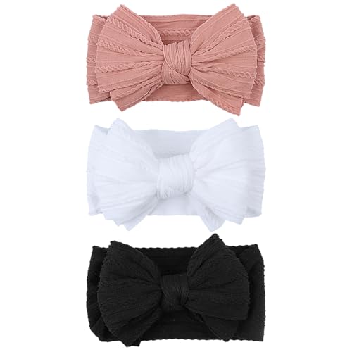 Image of LemonSpace Handmade Nylon BabyGirl Headband Bows for Newborn Blush Mix3Pcs | Nylon Baby Stretchy Hair Bands Hair Accessories with Bows for Newborn Baby Girls Infant Toddlers Kids(Blush pink White Black)