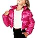 Girls Cropped Puffer Jacket Winter Shiny Heavyweight Zip Up Coats Oversized Padded Quilted Coats Fashion Hot Pink Size 9-10