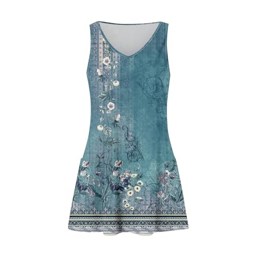 Image of Summer Dresses for Women 2026 Casual V Neck Sleeveless Sundresses Boho Beach Tank Dresses with Pockets