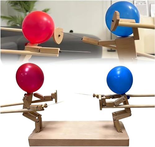 Balloon Bamboo Man Battle - 2024 Nuevos títeres de esgrima de Madera Hechos a Mano 【Nuevo】 Juego de Batalla de Robots de Madera para 2 Jugadores, Pelea de Globos de Ritmo rápido,2Set