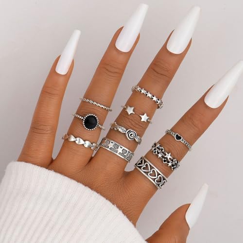 NEWITIN 45 Pieces Silver Jewelry Set for Women Party Costume Punk Jewelry Set Goth Grunge Y2k Accessories Vintage Gothic Necklaces Bracelets Earrings Rings for Women Men - Image 5