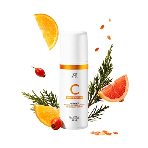 Hot Vita Aceite corporal con vitamina C: mezcla hidratante y reafirmante natural con aceites de rosa mosqueta y ciprés. Unifica el tono de la piel, reduce la apariencia de la celulitis