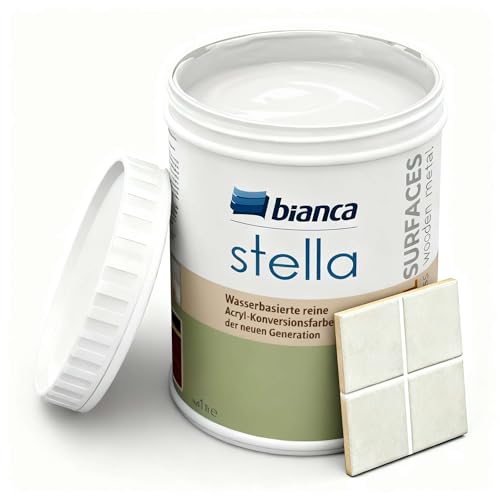 Bianca Stella Fliesenfarbe Ohne Schleifen - Wasserbasierter Parfümierter Fliesenlack für Badezimmer Küche Bodenfliesen Wandfliesen - Weiß Glänzend Kratzfest Hochdeckend 1000ml