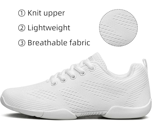 Image of BAXINIER Girls White Cheerleading Shoes Breathable Youth Cheer Competition Sneakers Athletic Training Dance Tennis Walking Shoes