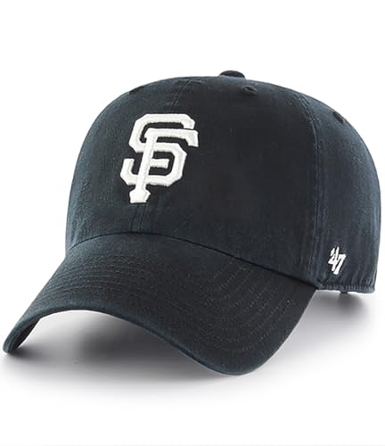 47 Brand MLB Black White Primary Logo Clean Up Adjustable Baseball Cap Hat, Adult One Size Fits All - San Francisco Giants Black White