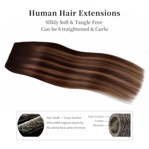 14 Inch Clip-in Hair Extensions Remy Human Hair for Women - Soft Handmade Real Human Hair Clip in Extensions, Straight, Thick, 115g 7pcs #2T(6P2) Color