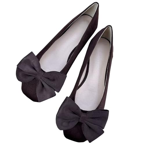 TN TANGNEST Women's Slip on Bowtie Bowknot Flat Shoes Elegant Square Toe All-Match Dressy Ballets Flats