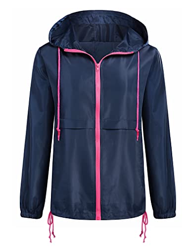 Beyove Womens Raincoat Waterproof Lightweight Rain Jacket Active Hooded Women Adjustable Climbing Coats, Navy Blue XL - Thumbnail 4