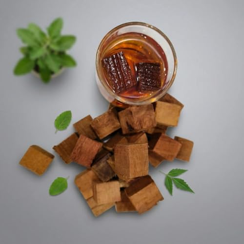 Image of Vijaysar Wooden Glass, Indian inchMorning Detox Ritual Glass Natural Wooden Infusion Tumbler inch Ayurvedic Herbal Water Cup, Handcrafted, 90ML (Vijaysaar Wood Cubes)