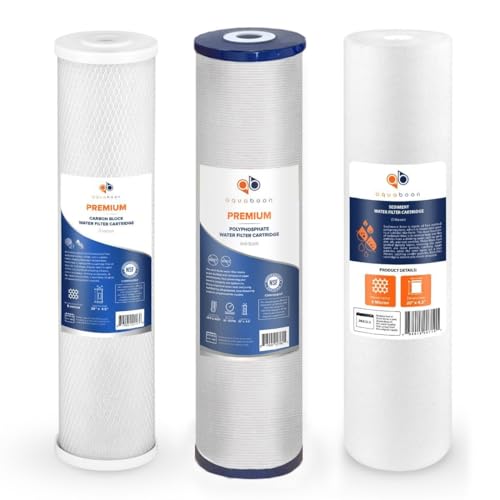Aquaboon - Aquaboon 5 Micron 20 x 4.5 Sediment, Anti-Scale, Carbon Water Filters Cartridges for 3-Stage Whole House Water Filtration System Replacement Set - -10%