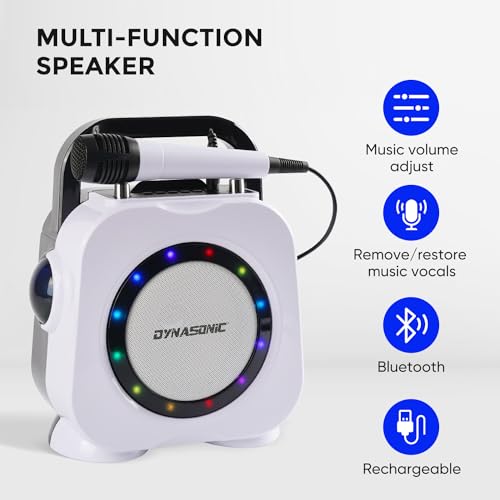 Miniatura 6 de DYNASONIC USB Karaoke con microfono, Regalos Originales para niños niña, Altavoz Recargable|Ligero|Portátil, Juguetes niña 4-13 años (Negro)