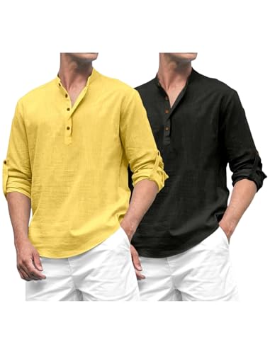Image of ROYALSCOUT Combo of Men's Solid Cotton Blend Full Sleeve Straight Kurta Shirt (Pack of 2)