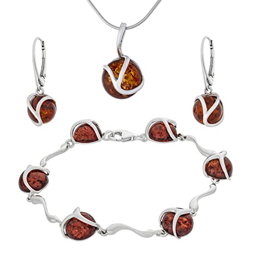 Juegos de joyas de plata Amber 383: juego de pendientes de ámbar coñac para eventos y diario